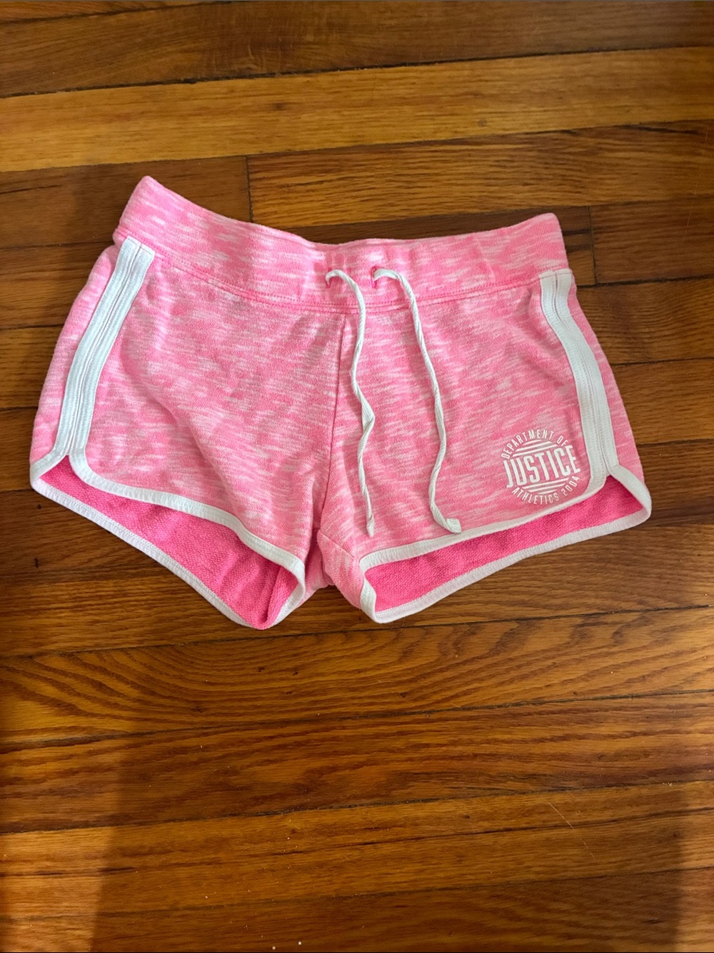 Justice Pink Marled Drawstring Athletic Shorts with White Trim